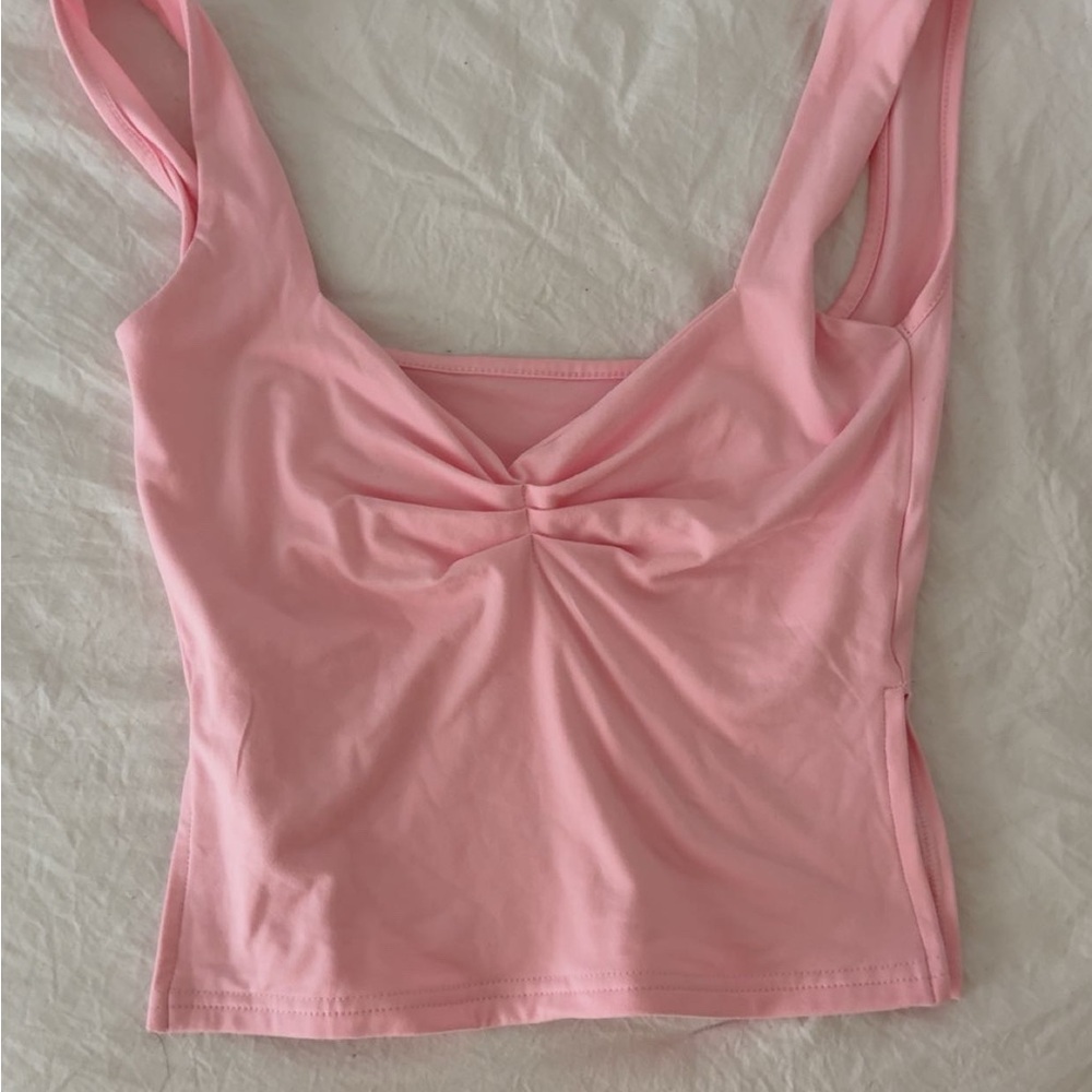 Pink Ruched Front Women's Tank Top with side slit